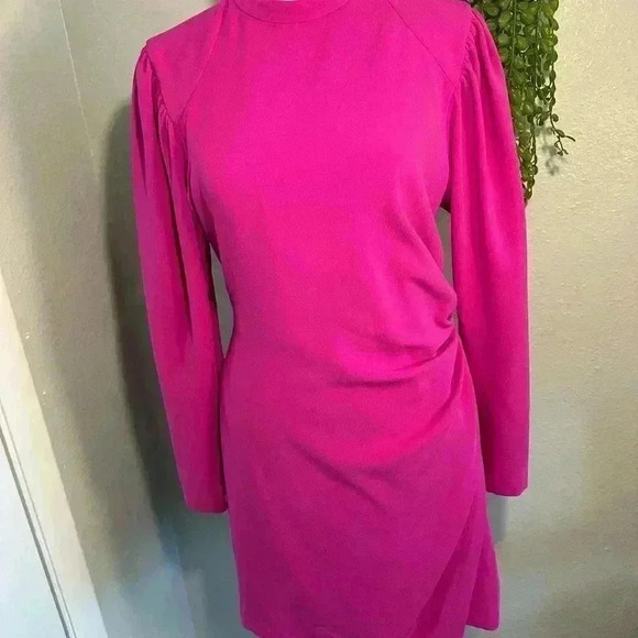 A.L.C Jane crepe Mini Dress in Hot Pink Long Sleeve wrap ALC 6 Christmas Holiday - Picture 6 of 16
